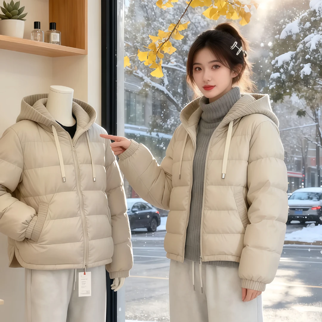 香朵儿【安妮霍尔】 洋气小个子棉服女冬季针织拼接连帽保暖外套