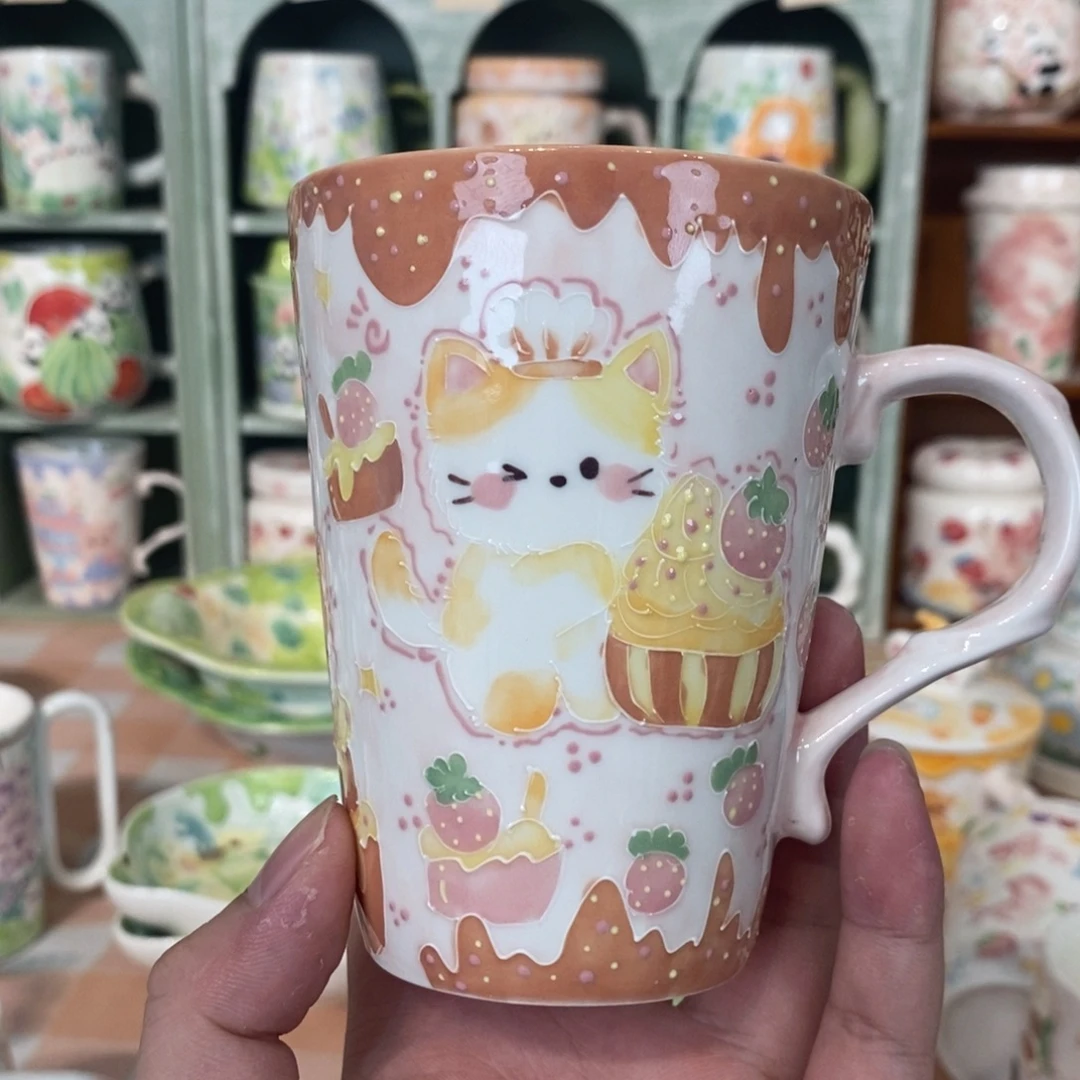 瓷片小猫蛋糕马克杯