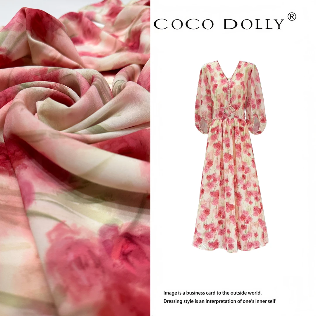 COCO DOLLY法式气质夏季收腰显瘦时尚百搭印花连衣裙8815-1