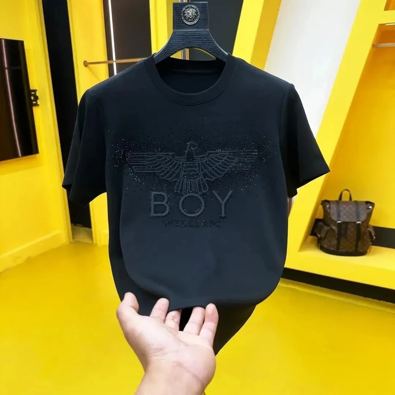 夏季新款圆领男士短袖T恤百搭休闲时尚潮流高品质重工时尚t恤半