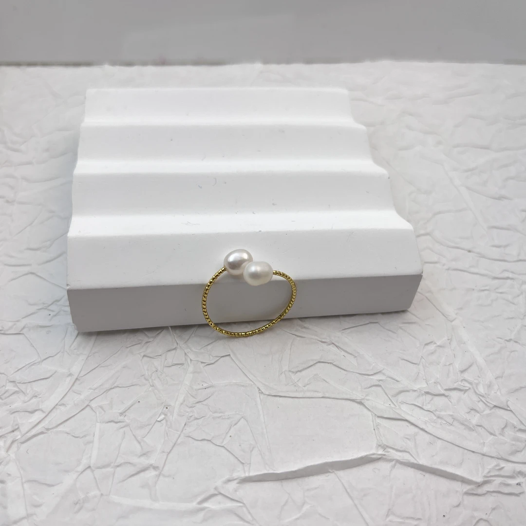 [小美人]5-6mm淡水无核水滴形合金珍珠戒指160