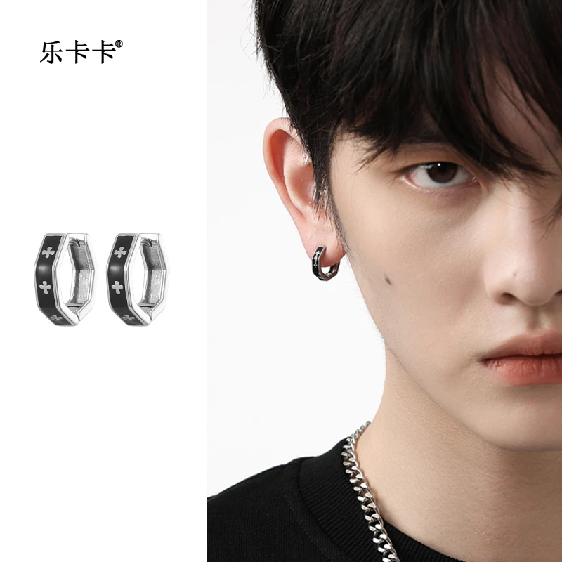 钛钢耳饰 欧美潮流耳饰土酷朋克新品滴油十字架钛钢耳扣耳环耳钉