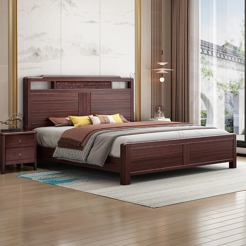 现代简约新中式榫卯乌金木床1.5m卧室家用双人床1.8m高端储物婚床
