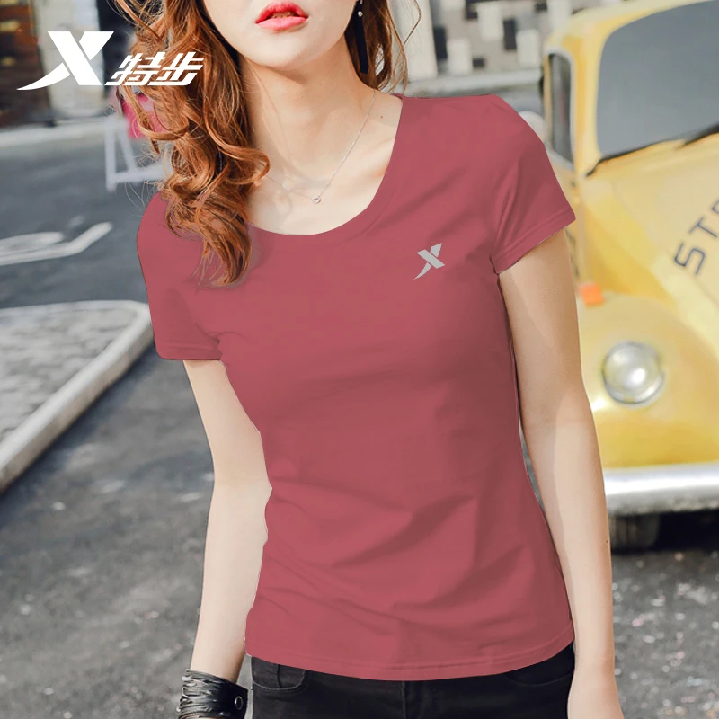 特步短袖t恤女夏季新款圆领薄款透气宽松休闲服显瘦上衣半袖女装