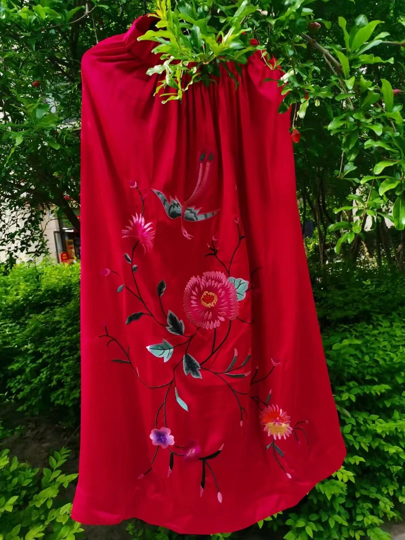 刺绣中式半裙重垂时尚裙子长款红色中国风民族风绣花印花古风