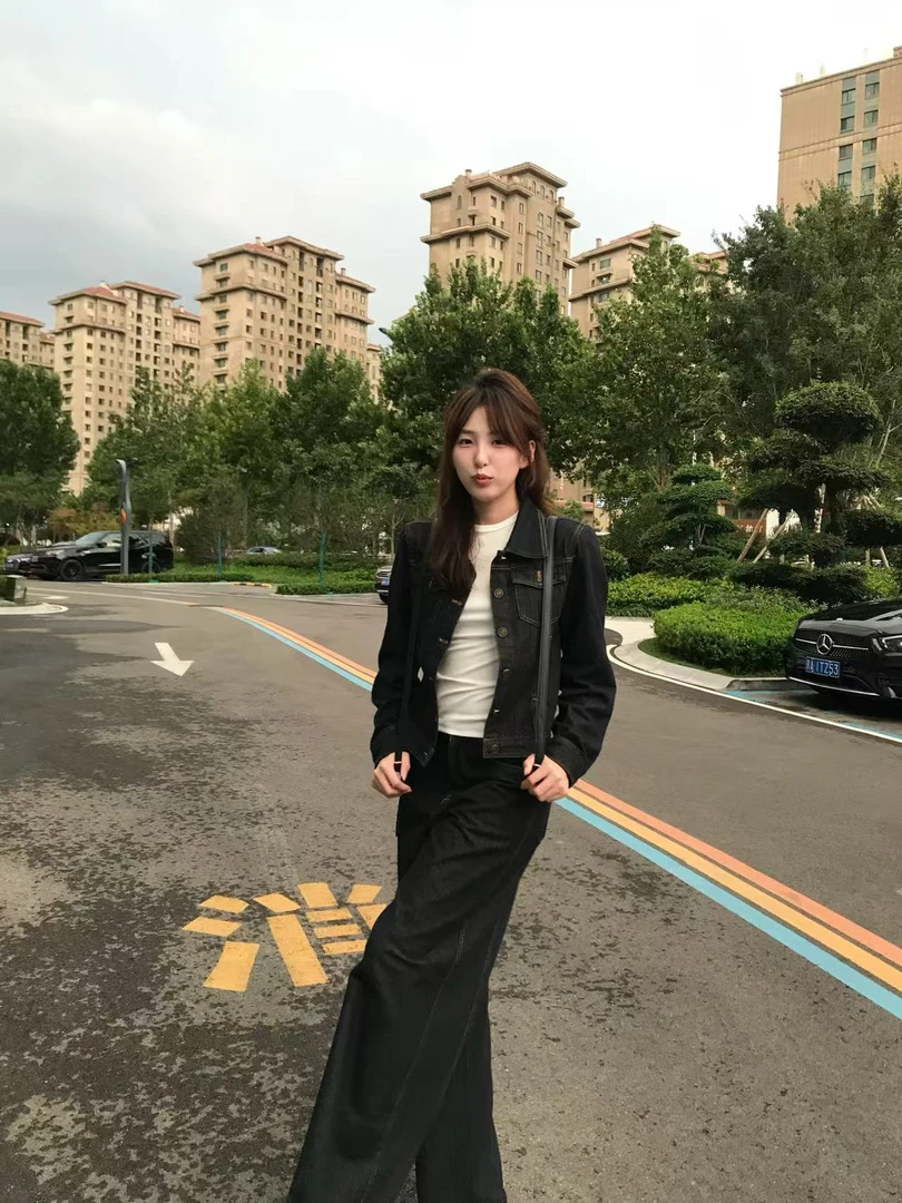 LOUYIMENG【原蓝丹宁】休闲百搭牛仔裤女复古宽松直筒牛仔裤