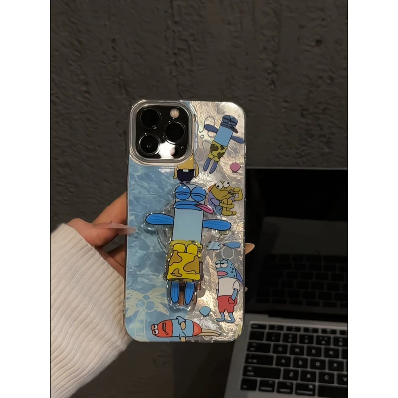 拼接风大海比奇堡适用苹果16创意iPhone15pro手机壳漩涡壳IMD华为