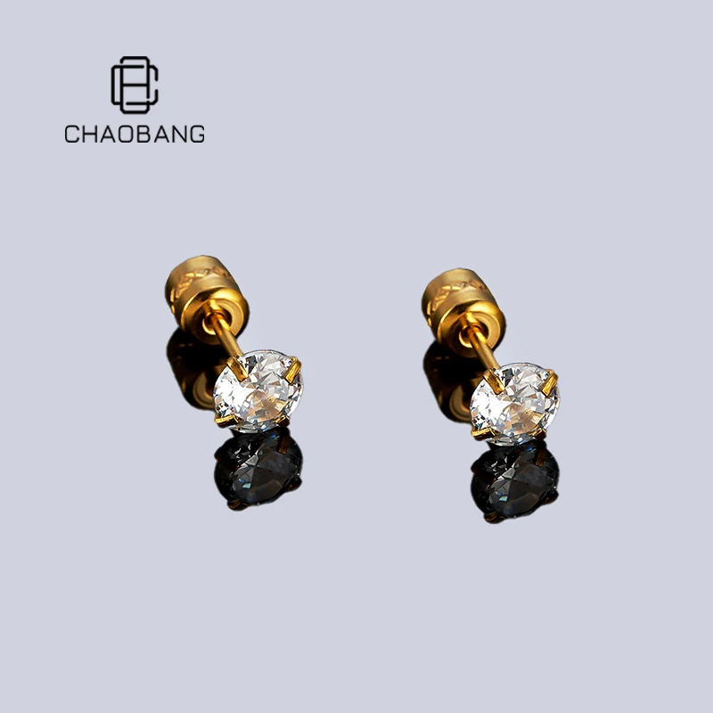 chaobang/潮邦 钛钢锆石耳饰 四爪锆石镶嵌耳钉养耳洞冷淡风耳饰