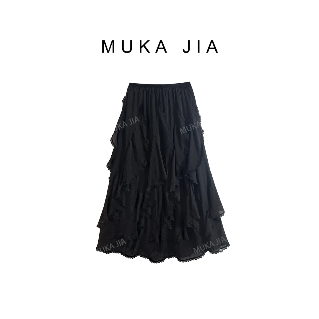 木卡家韩国风夏季新款时尚百搭显瘦不规则蕾丝拼接休闲半身裙