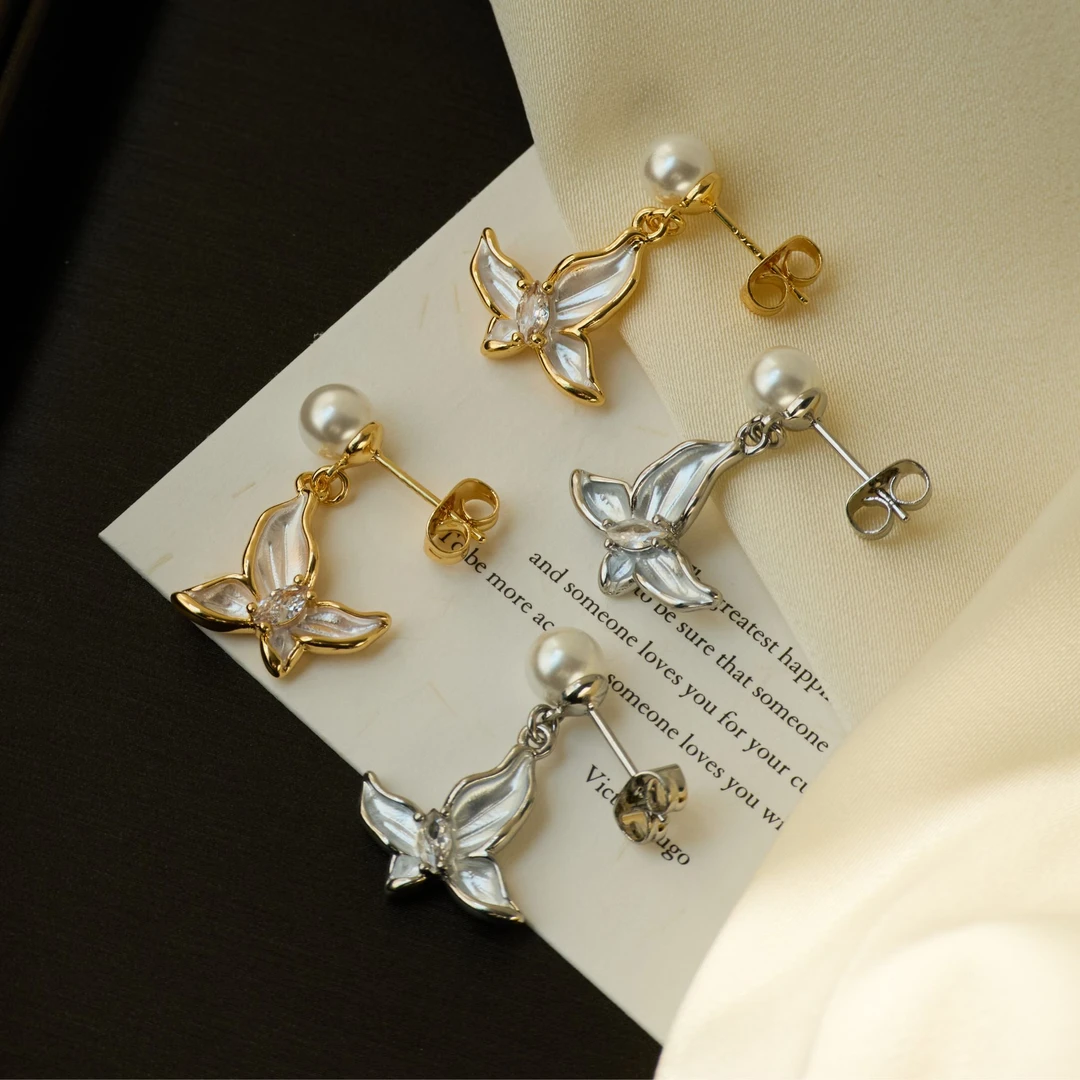 铜合金耳饰 饰晚风蝴蝶耳钉 时尚气质滴油耳坠 日韩风小耳饰