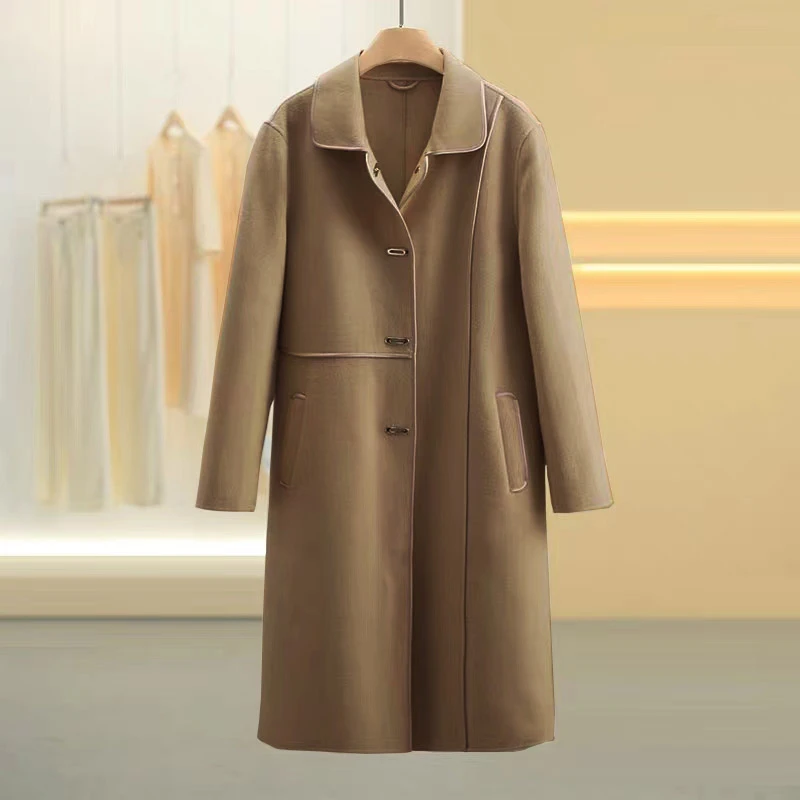 218033秋冬新款大衣简约宽松加厚保暖毛呢长款外套女