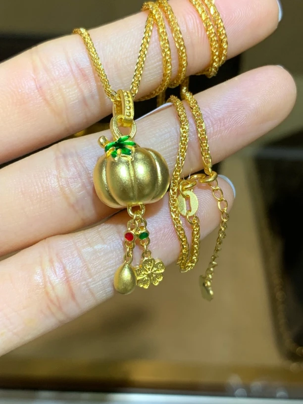 全新古法珐琅南瓜足金套链