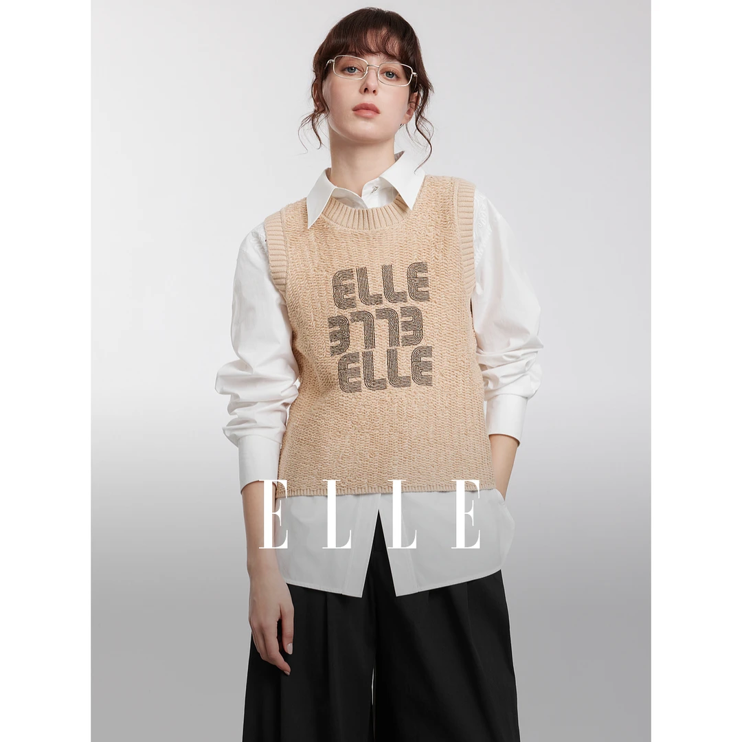【商场同款】ELLE简约设计感无袖毛针织衫2025春季新款百搭L8CZC219