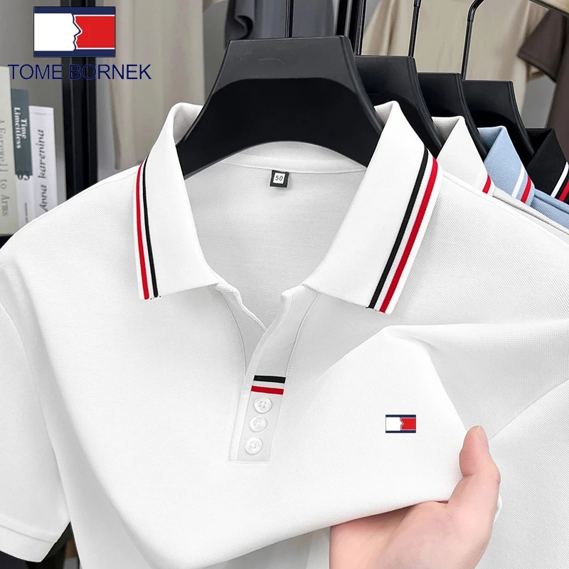 正品汤米希凯利新款桑蚕丝男士短袖休闲T恤刺绣高级感半袖POLO衫