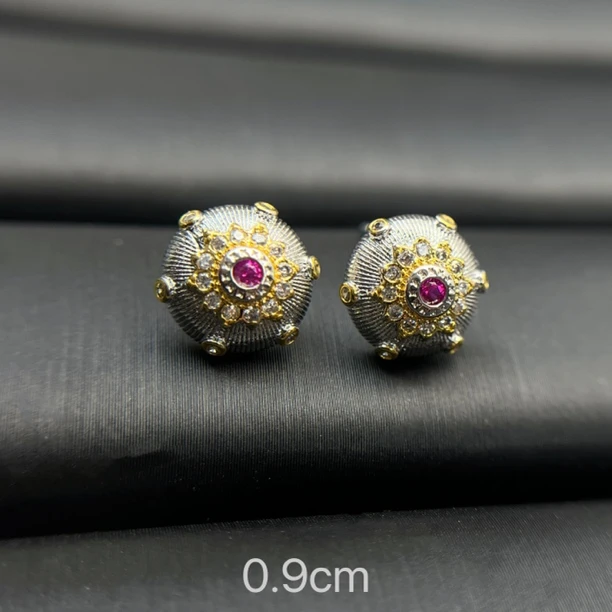 铜合金合成锆石耳饰 精工拉丝小耳钉高级复古宫廷风