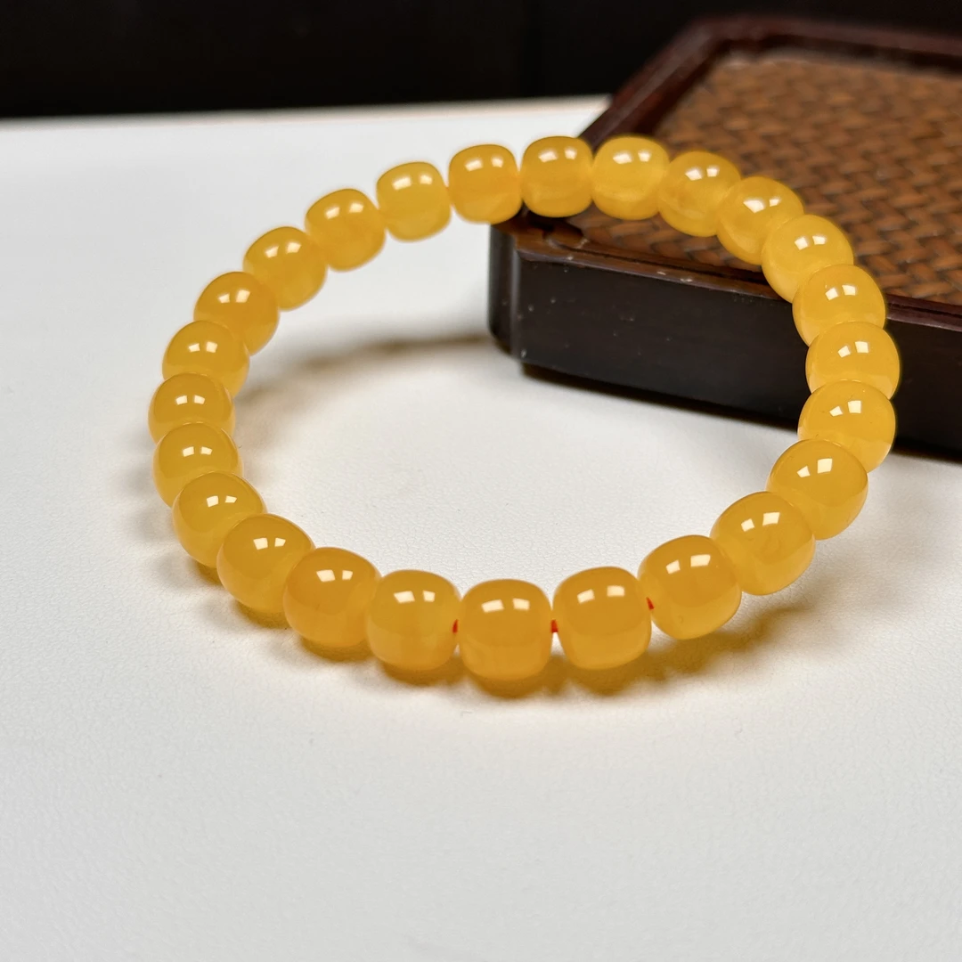 9*8mm焦皮顶红蜜蜡同料老型手串