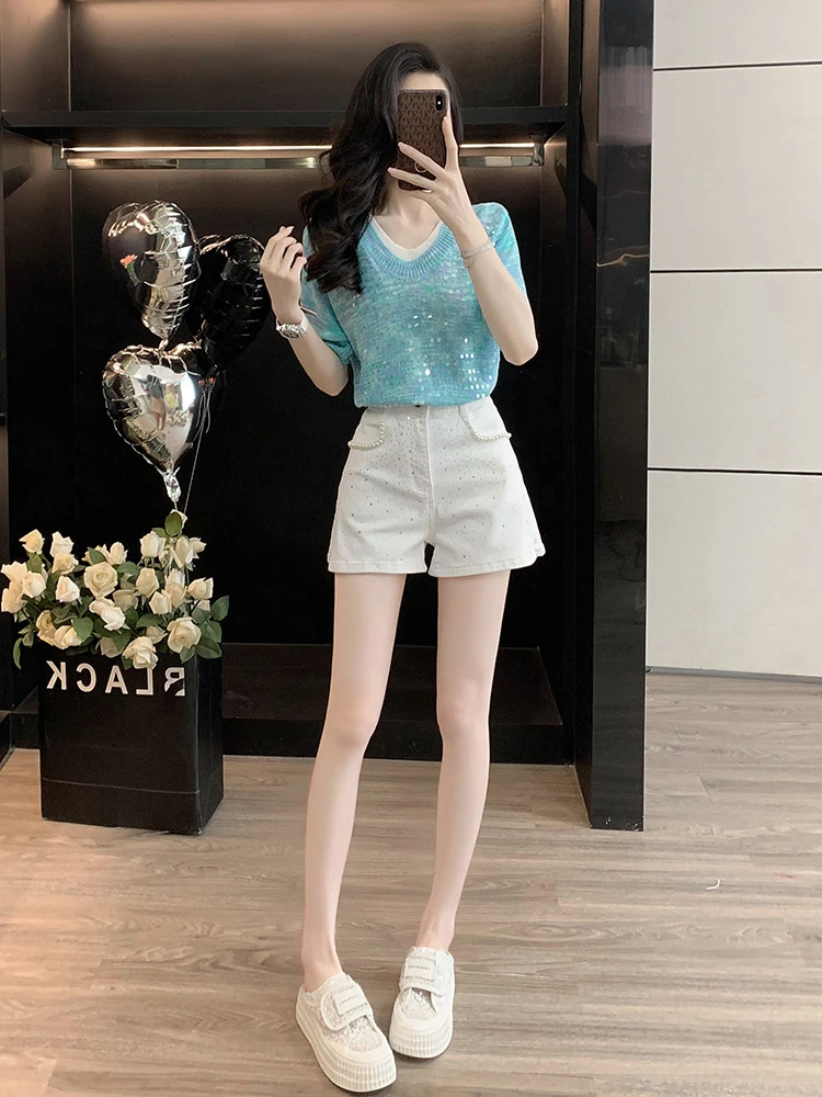 减龄套装夏季夏装新款洋气小个子显瘦休闲白色上衣短裤两件套女