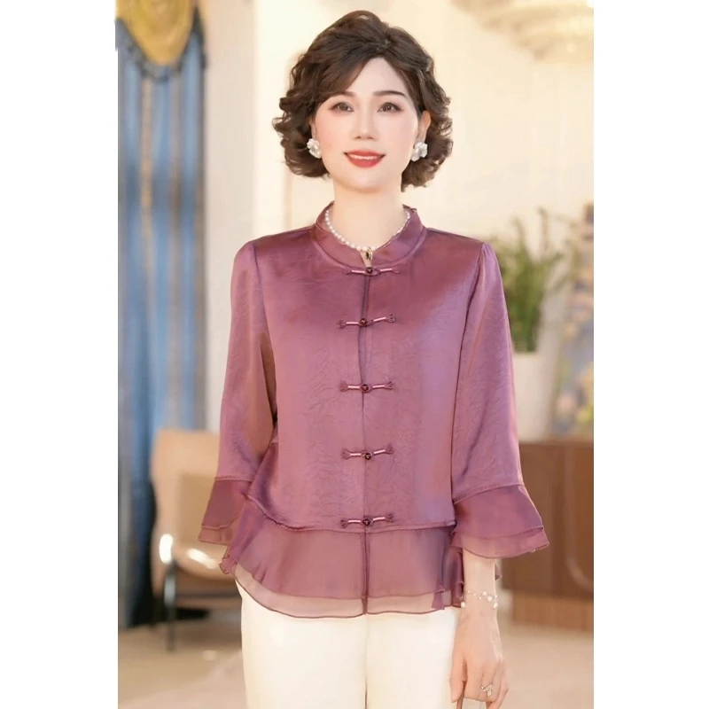 中年妈妈春装新中式国风套装2025新款洋气上衣服中老年女装两件套