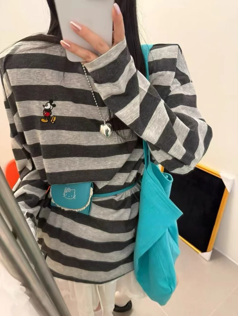▪️现货·東R正版卡通米奇减龄条纹宽松百搭显瘦长袖T恤61151