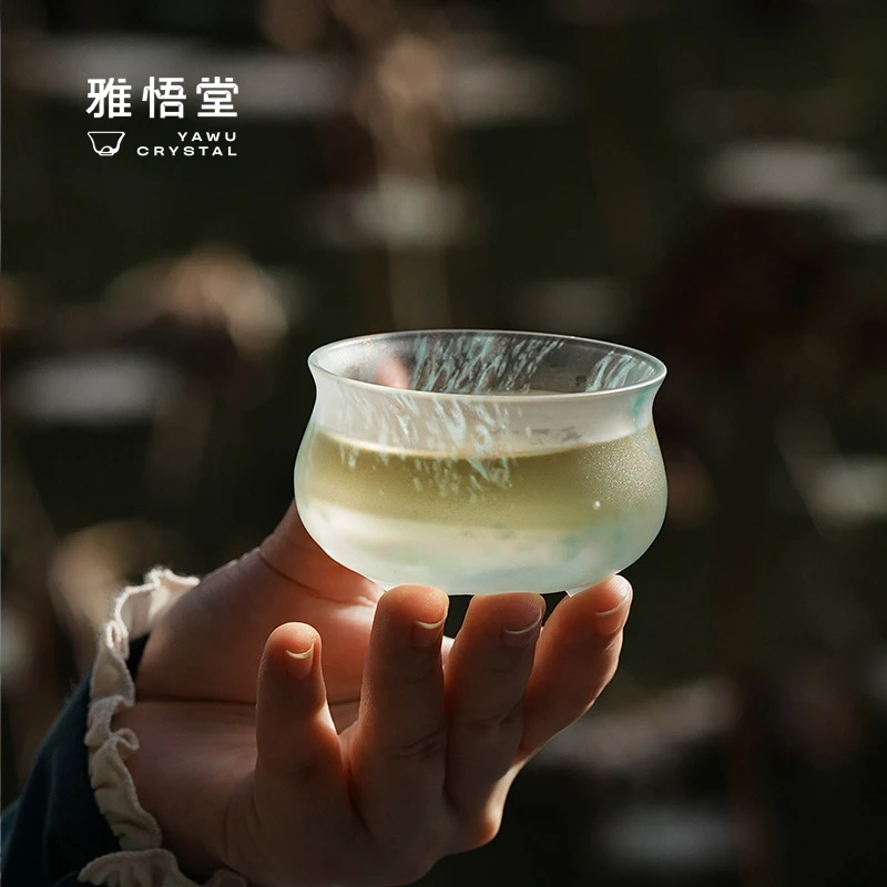 雅悟堂云合琉璃水晶杯三足沉香杯高档主人杯手工大容量家用耐热杯