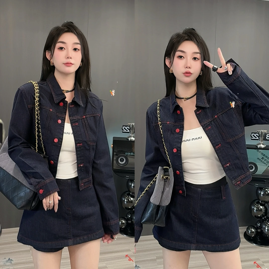 欧洲站2025秋季新款欧货女装宽松时尚休闲百搭纯色设计牛仔两件套