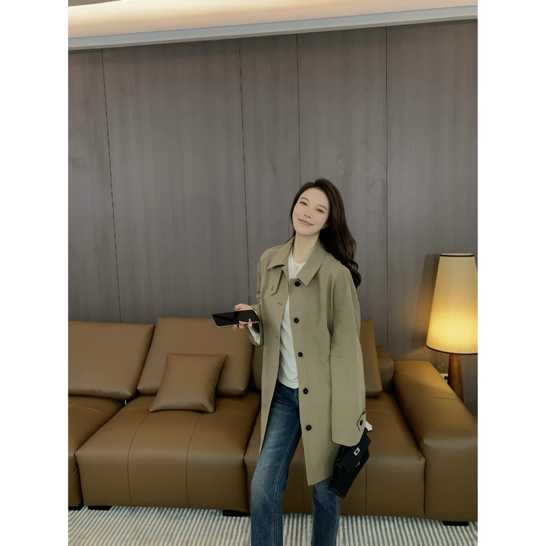“优雅轻性”高定亚麻天丝中长款风衣外套D5L346