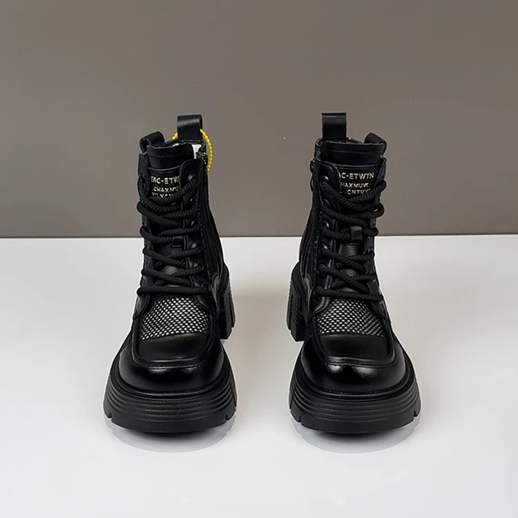 镂空马丁靴女2025夏季薄款短靴厚底增高靴子网纱透气短筒网靴凉鞋