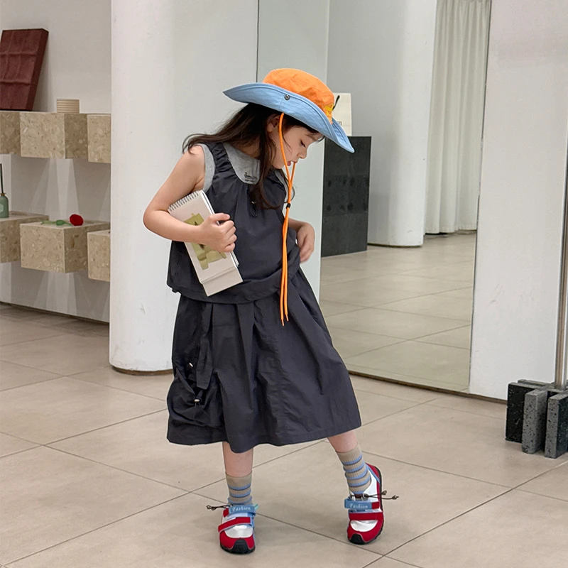 SKD2501女大童韩版运动风裙套装夏装新款女童休闲吊带背心长裙潮