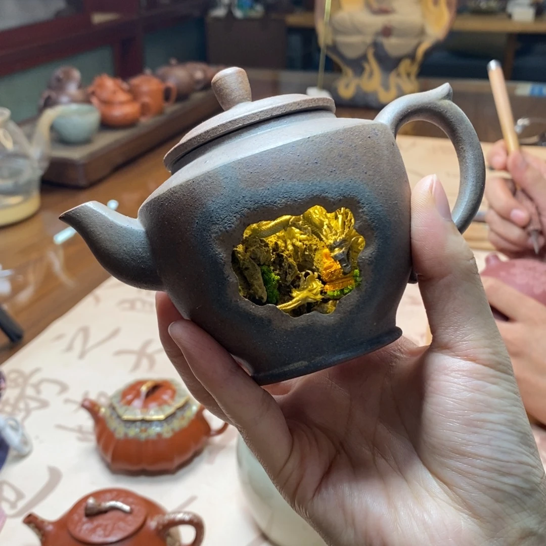 霸***难茶壶紫砂微景观玉龙拜佛