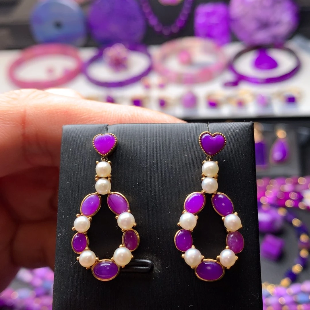 苏纪石（舒俱来）耳钉18K金镶嵌