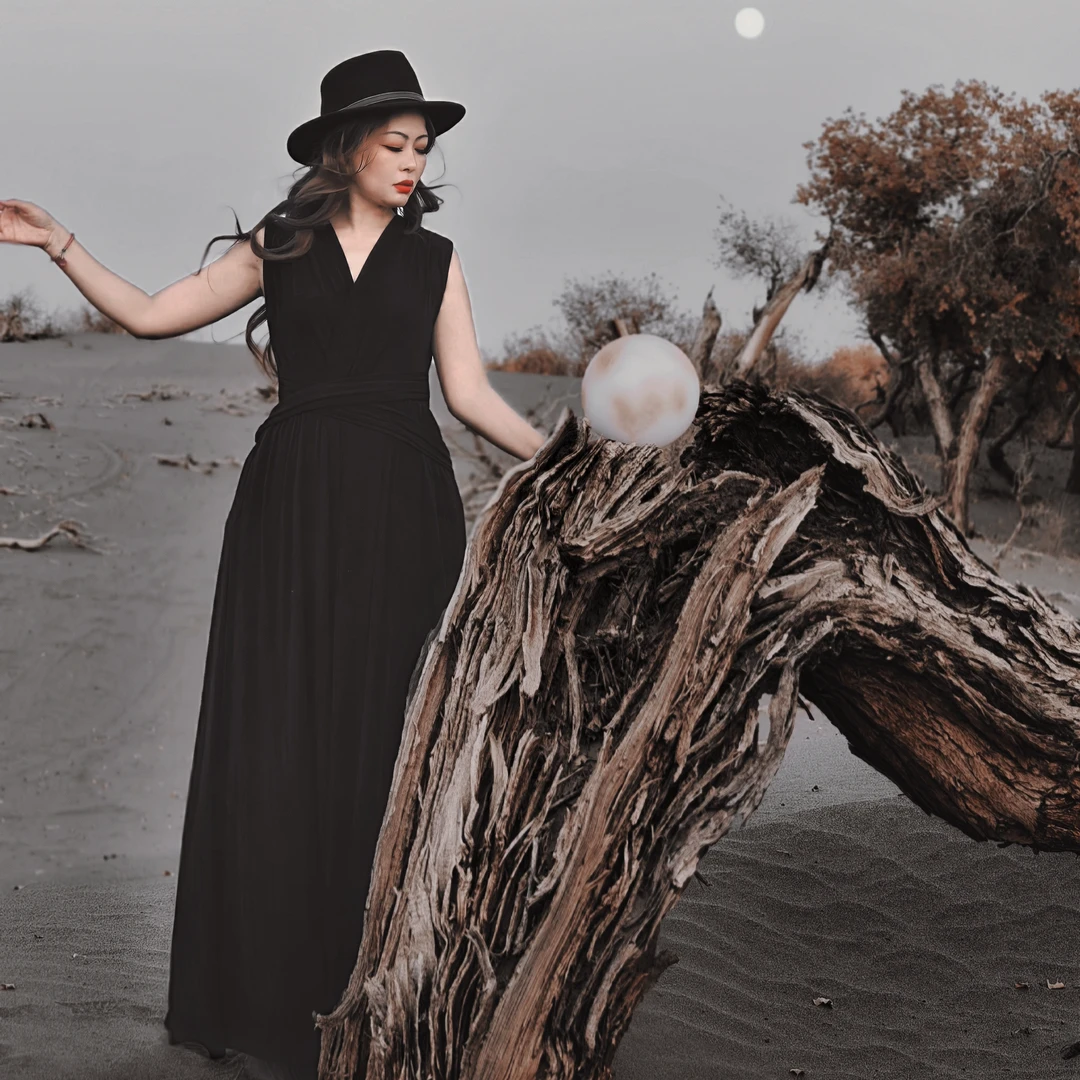 【董艺旅行穿搭】黑天鹅·针织背心裙旅拍战袍长裙新疆西藏旅行拍照