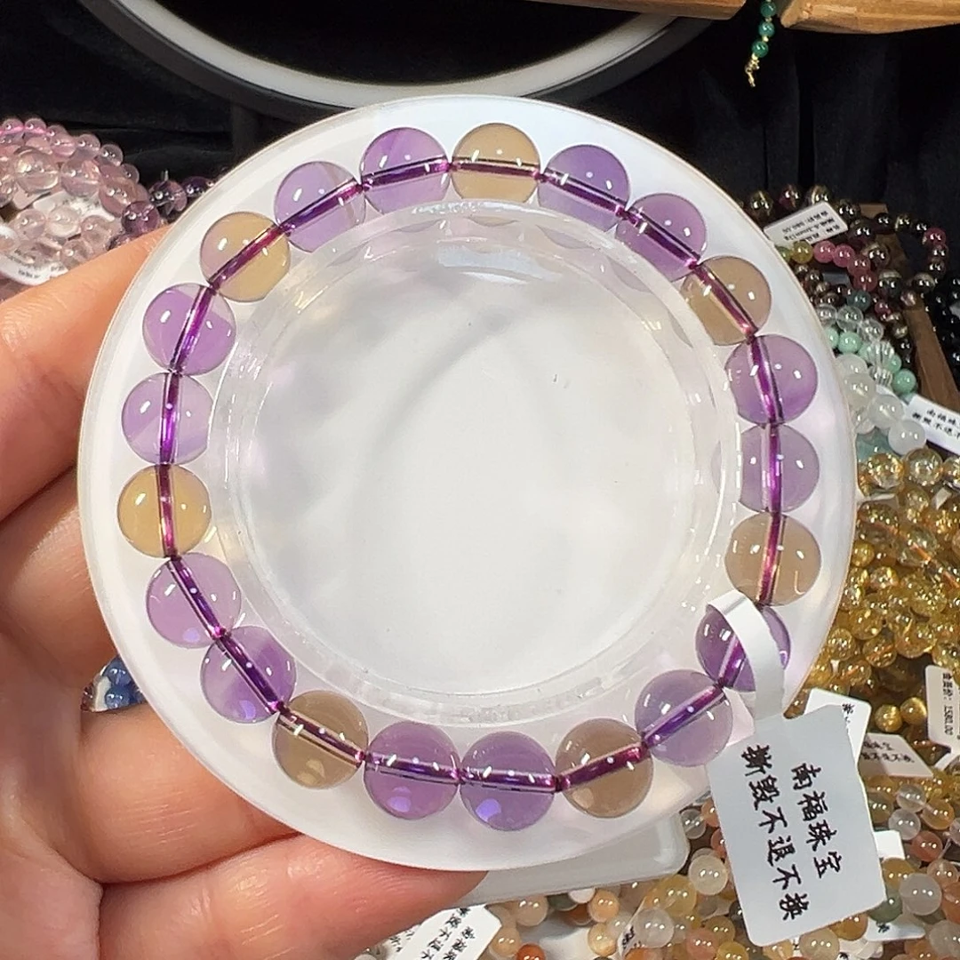 水晶手串未镶嵌巴西紫黄晶9mm透体单圈手串