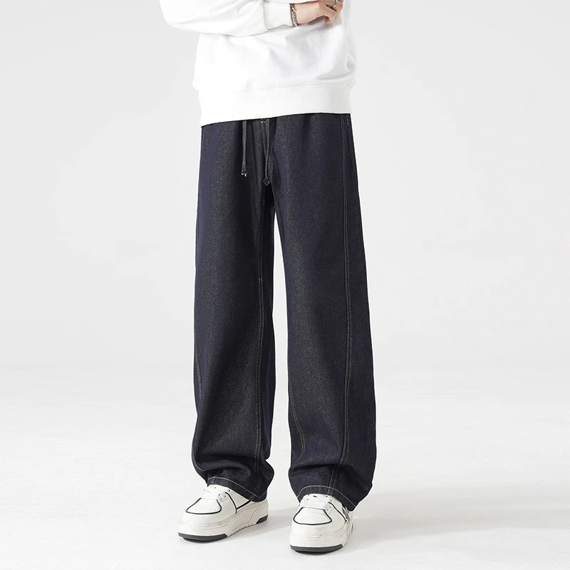 双子星男款裤子秋冬原色辑明线直筒牛仔裤季复古宽松百搭弯刀裤男