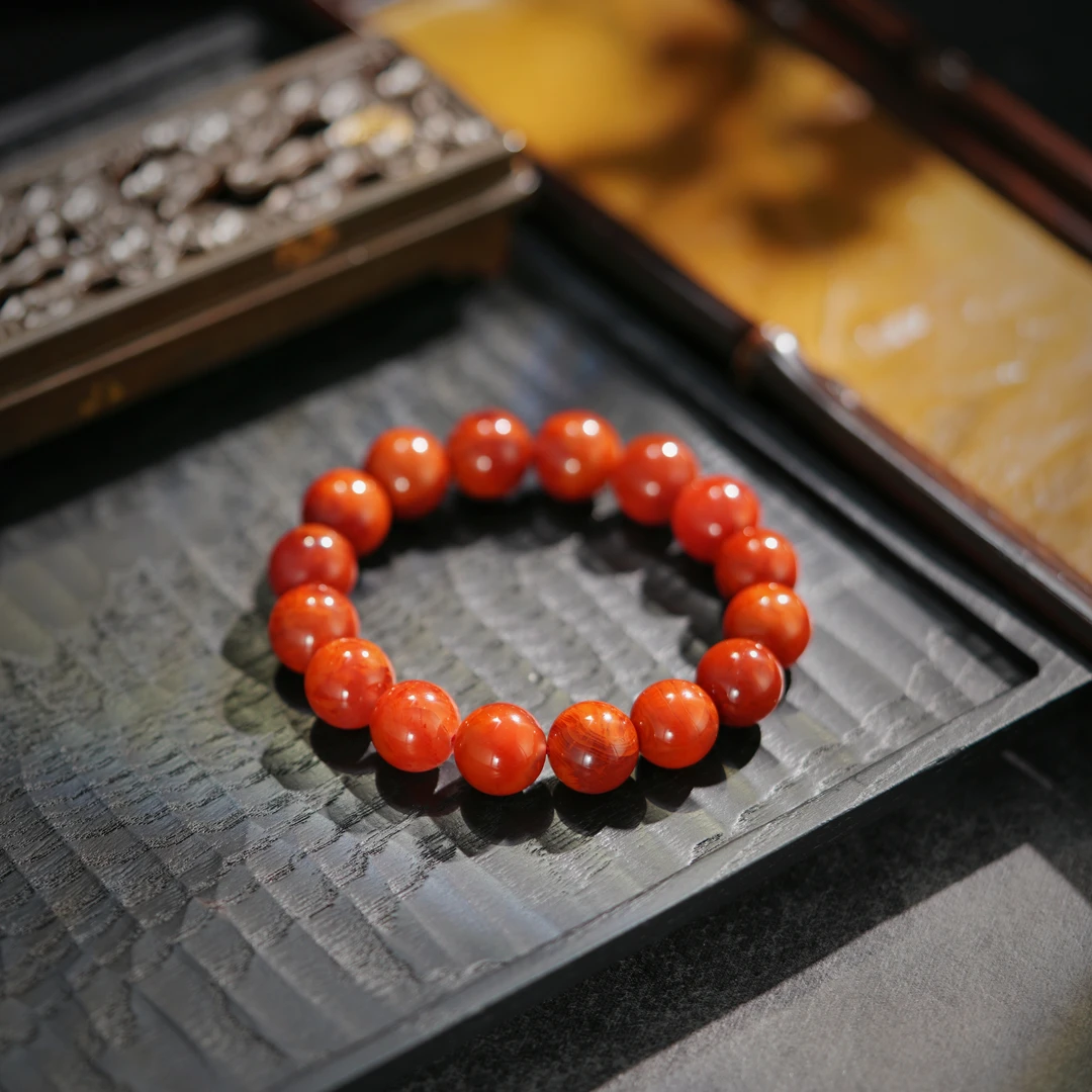 传世级 天然原矿南红火焰纹13mm+手串 H19151