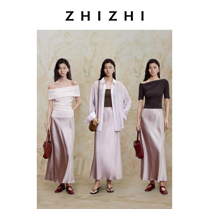 致知 竹枝令 醋酸缎面极简半裙女25春新款设计感垂顺ZZ2ESWB9039