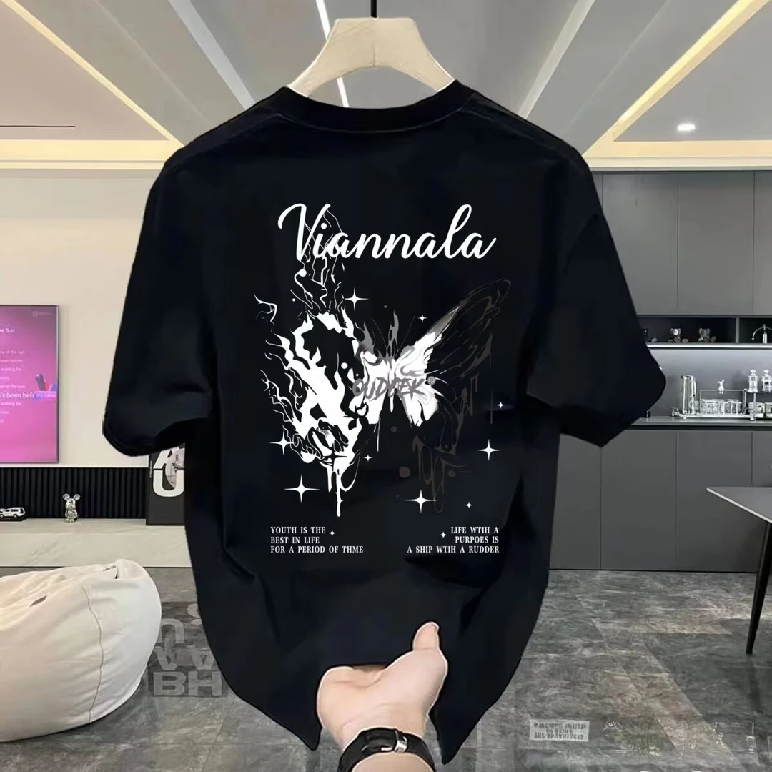 潮牌2025夏季爆款男士短袖T恤休闲百搭轻奢高档体恤百搭上衣T