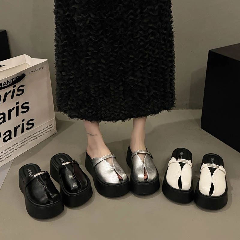 7CM 包头厚底半拖鞋女外穿2025夏季新款潮流时尚休闲百搭凉拖鞋女