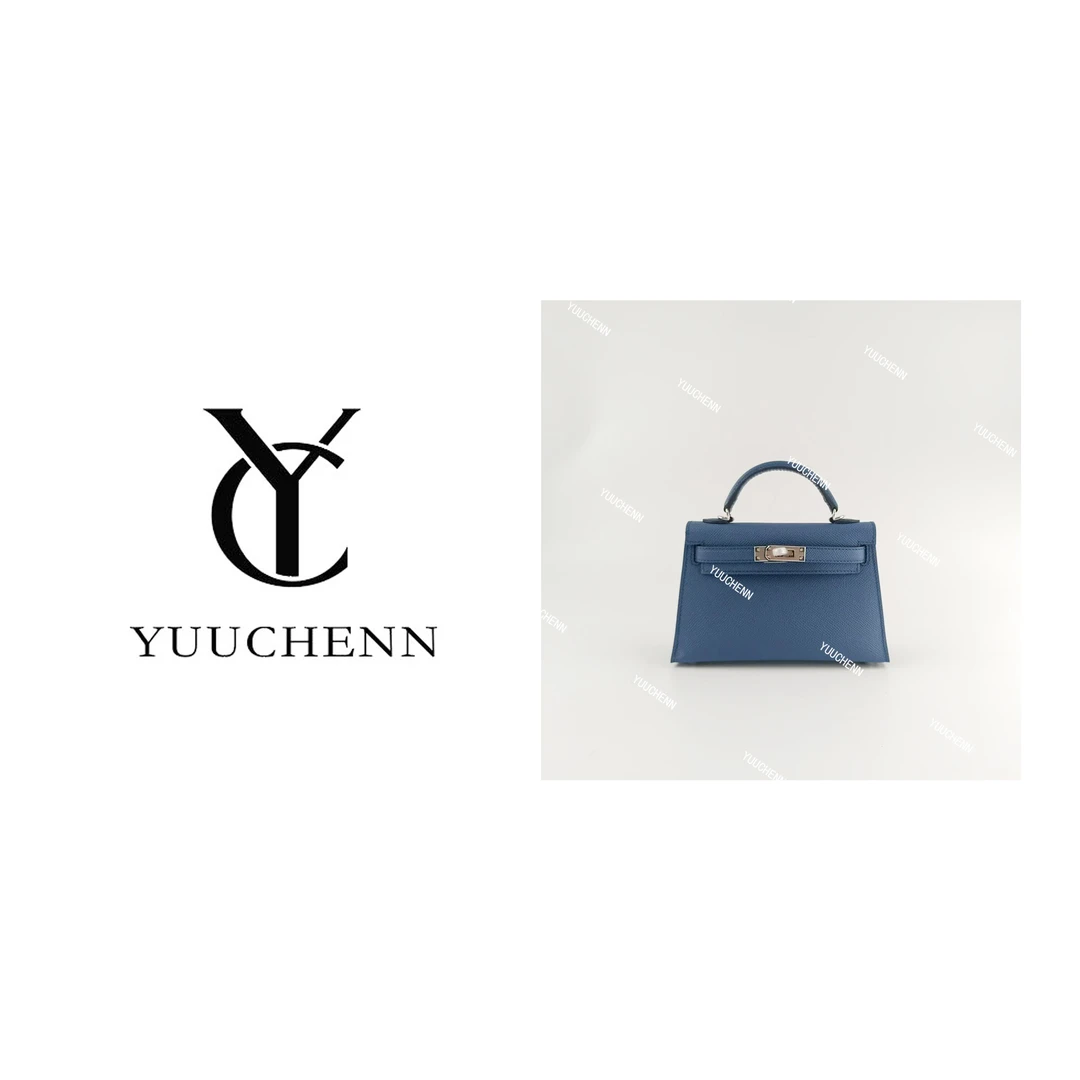 YUUCHENN【kelly】包包进口牛皮19cm 玛瑙蓝拼沥青灰 HH4979