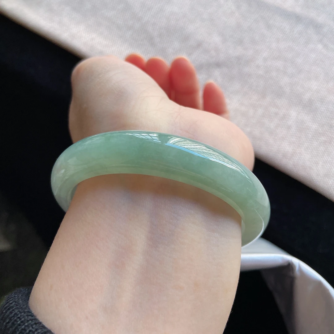 56圈冰绿半山水平安镯缅甸天然翡翠a货老坑宽版百搭玉镯女款41143