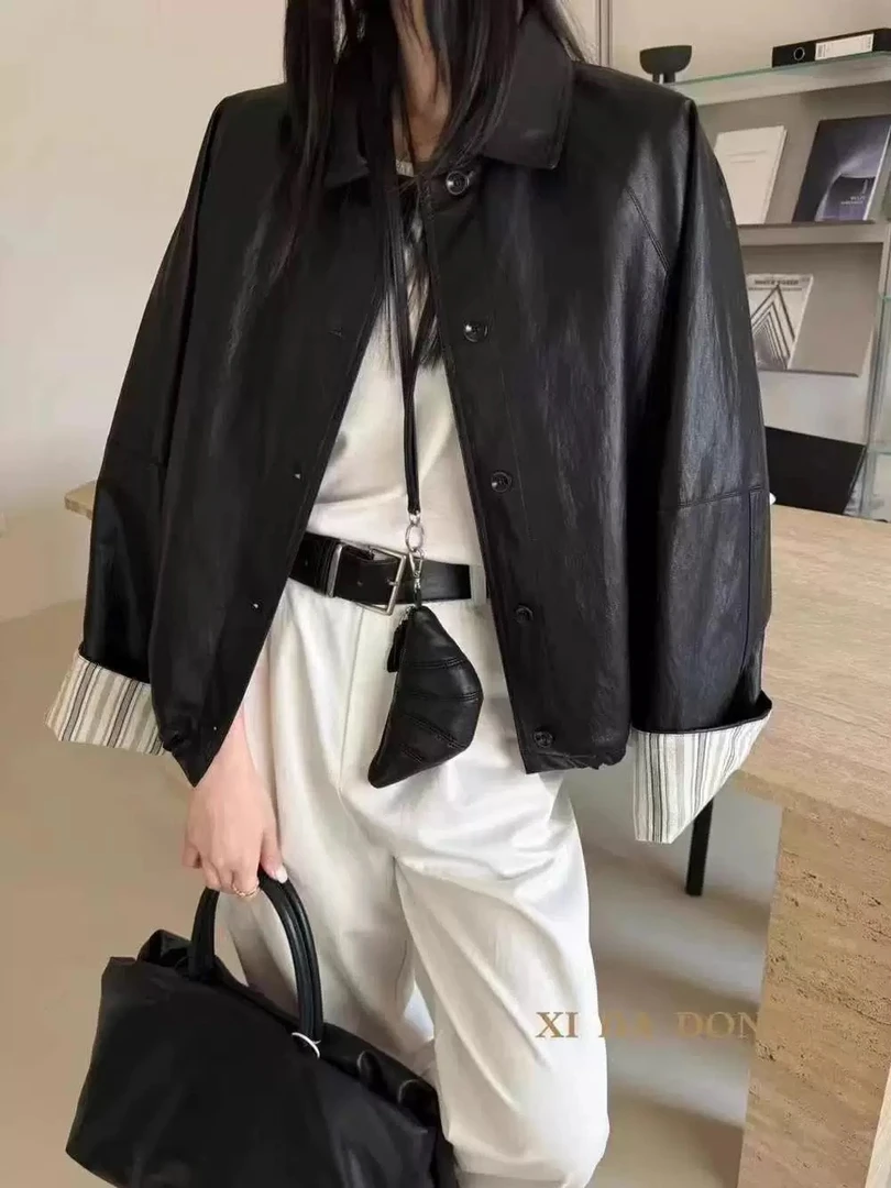 608春秋新款黑色夹克短款美式复古酷飒风小个子爆款皮衣外套女