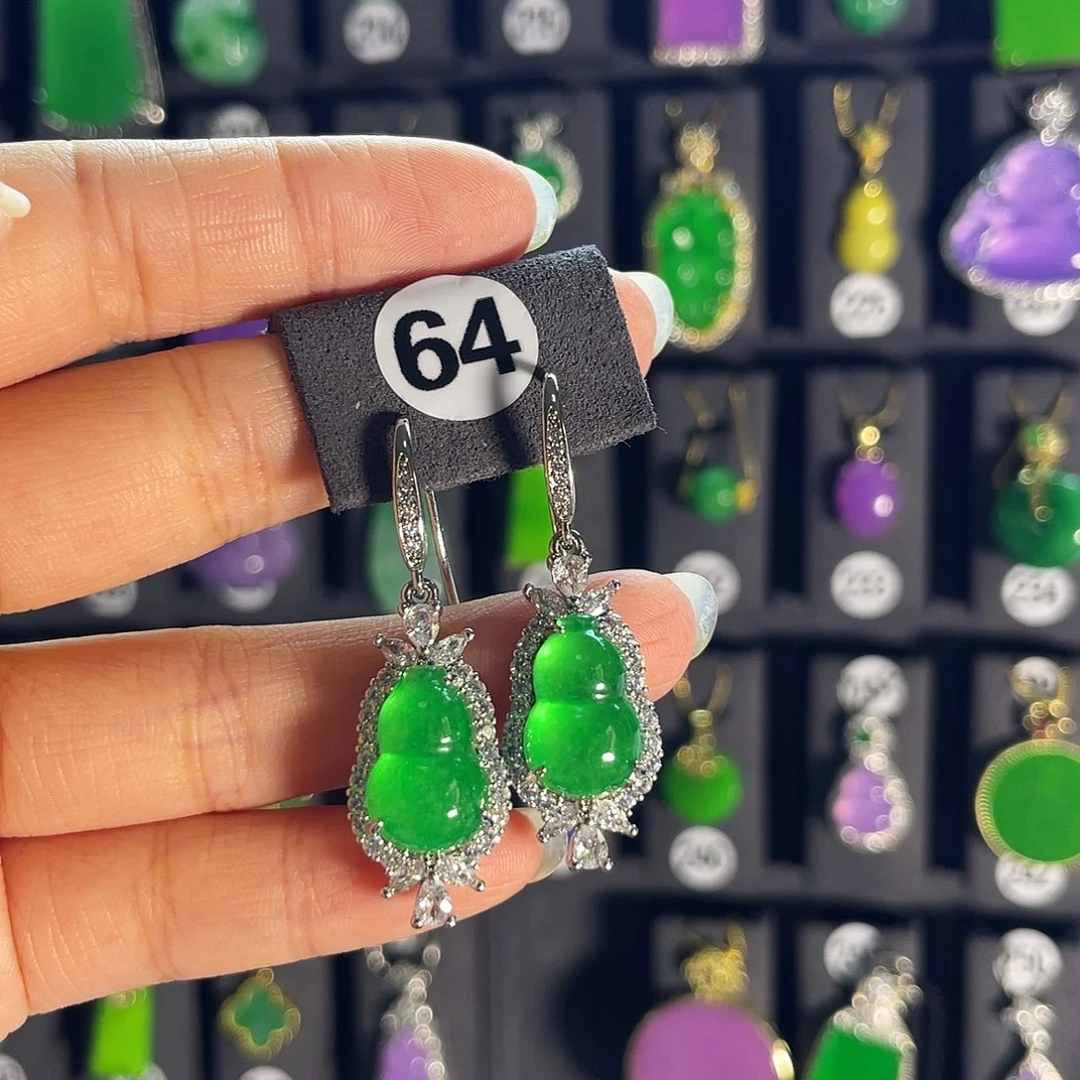 翡翠银S925镶嵌耳饰64