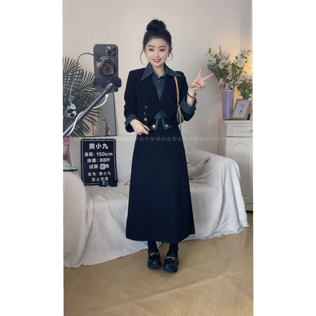 众和梦9333春秋新款赫本风显瘦两件套气质设计感半身裙套装