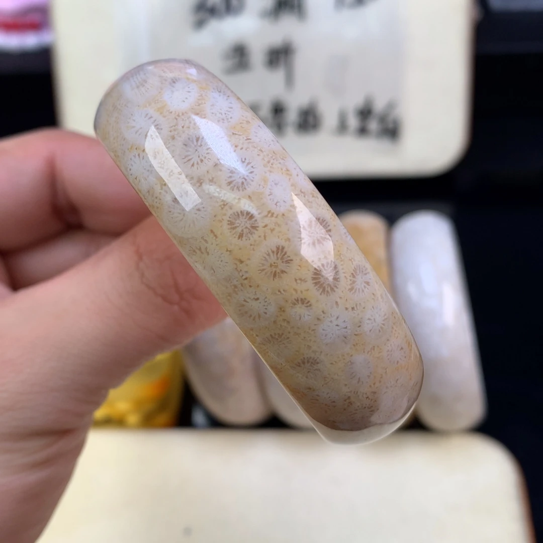 硅化珊瑚（珊瑚玉）未镶嵌颈饰38号56圈奶金黄底