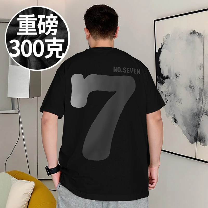 2025新款美式加肥加大码半袖300斤特大码男装T恤胖子短袖重磅夏季