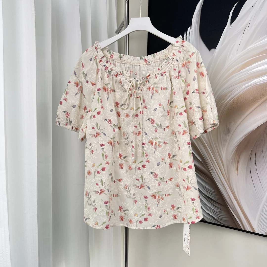 【女权贵族】T夏季时尚小清新碎花刺绣短袖-3193