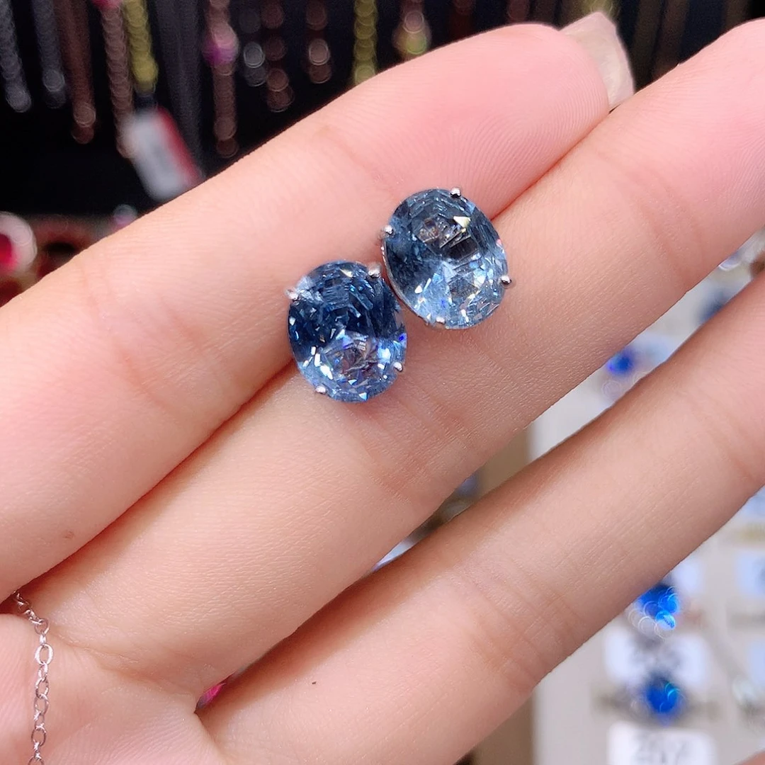 海蓝宝石耳坠银S925镶嵌810白