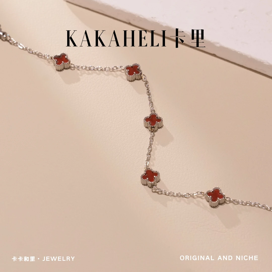 铜合金手链 精致石榴红四叶手链 A269