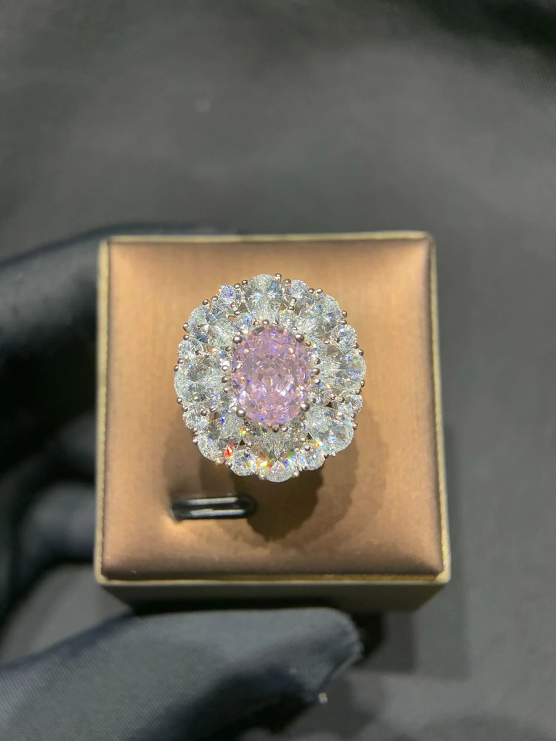 培育蓝宝石典藏培育帕帕拉恰粉色蓝宝石戒指精工银镀厚金-2928