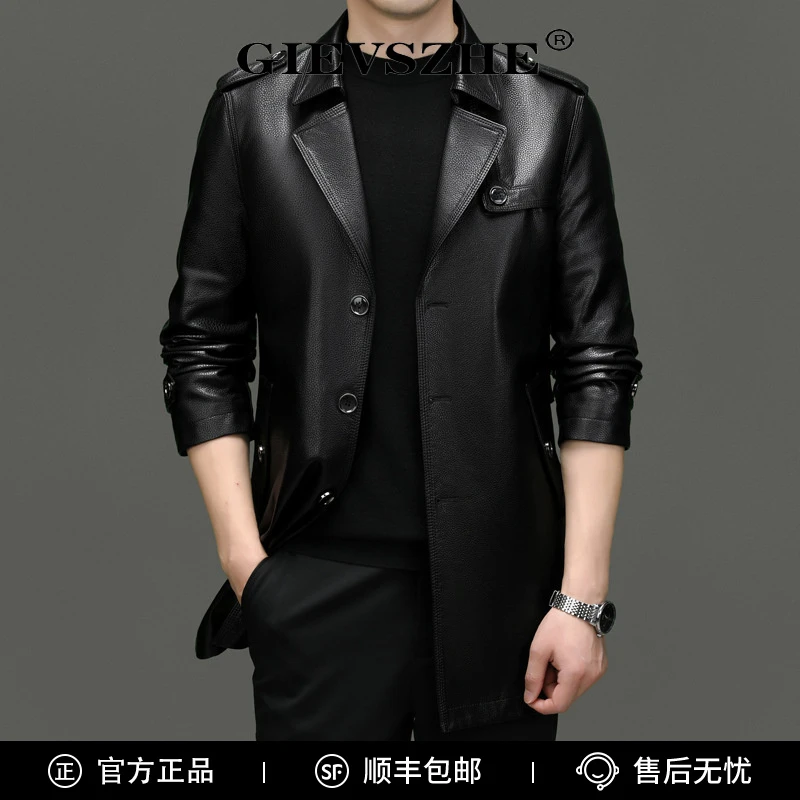 纪诗哲秋冬新款皮衣保暖男士风衣中长款加绒休闲皮夹克时尚男装