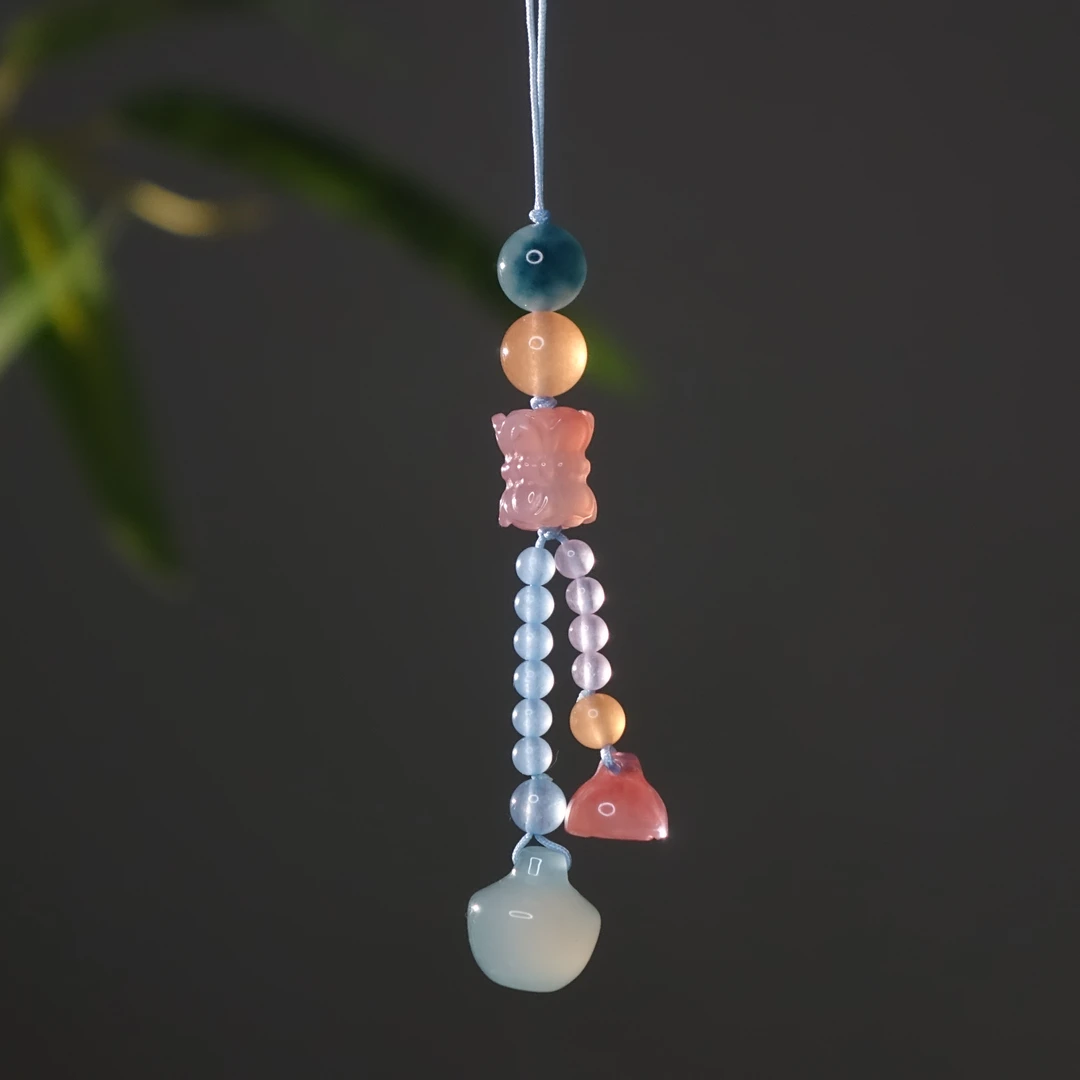 盐源莲花座-时尚精致天然玛瑙原创手机挂/包包挂